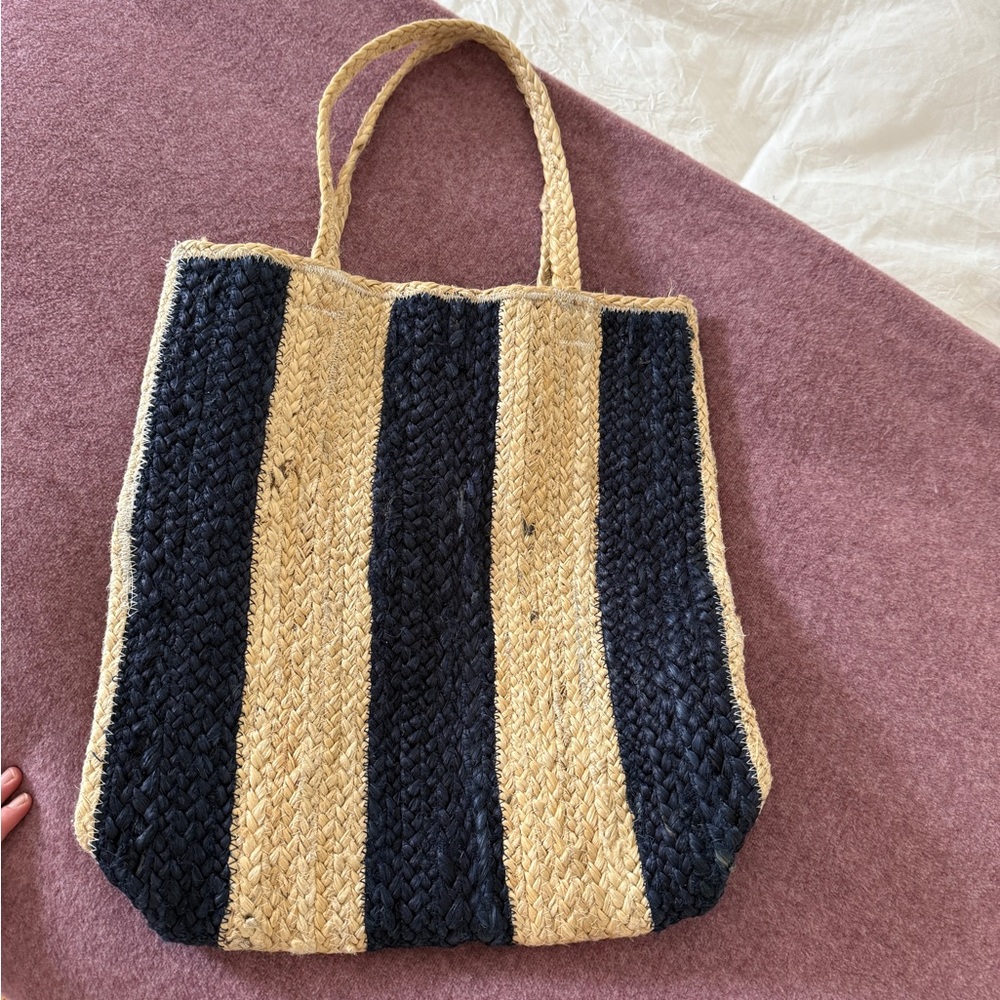 O'Neill Navy blue and Tan Striped straw Tote bag